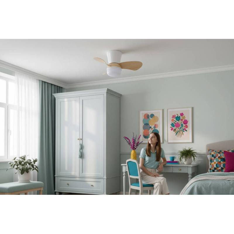 Ventilador Blanco-Madera Enoc Alda Iluminacion