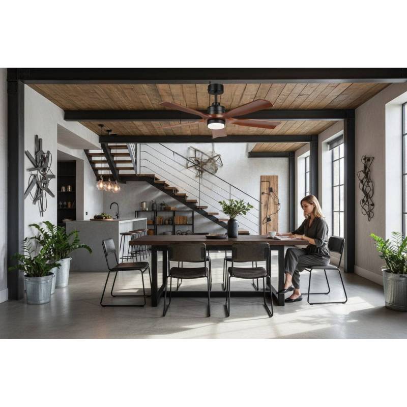 Ventilador Negro-Madera Roble Letur Alda Iluminacion