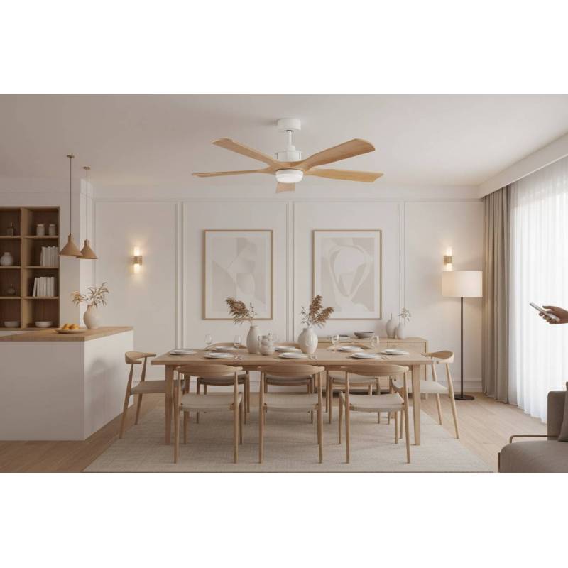 Ventilador Blanco-Madera Haya Letur Alda Iluminacion
