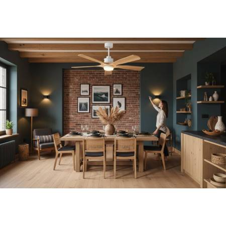 Ventilador Blanco-Madera Haya Letur Alda Iluminacion