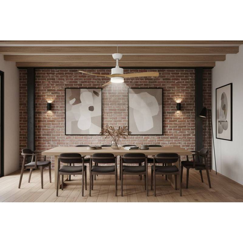 Ventilador Blanco Madera Haya Hellin Alda Iluminacion