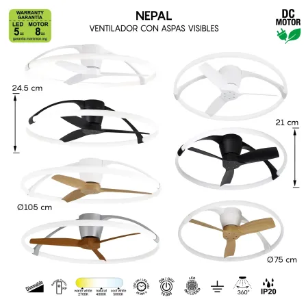 Ventilador Nepal Gris-Nogal Alda Iluminacion