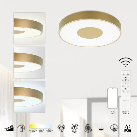 Plafon 80 watios dorado Coin Mantra Caracteristicas